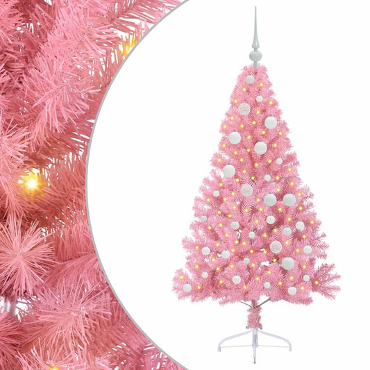Artificial Pre-lit Christmas Tree with 150 LEDs Pink 120 cm PVC