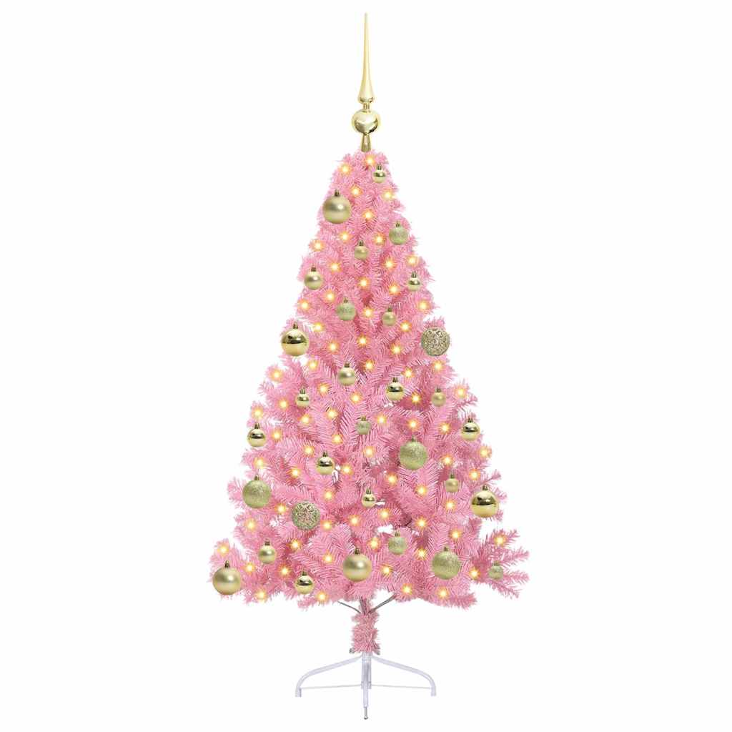 Artificial Pre-lit Christmas Tree with 150 LEDs Pink 120 cm PVC