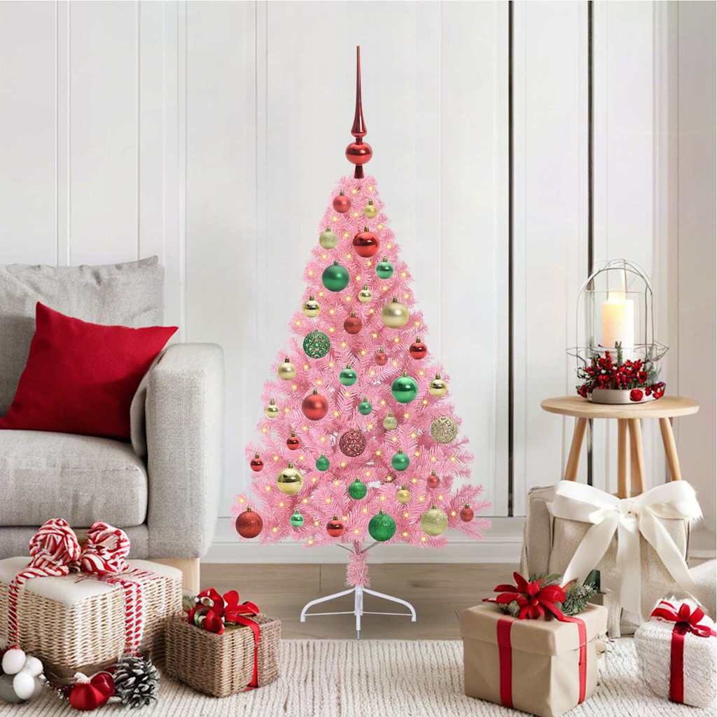 Artificial Pre-lit Christmas Tree with 150 LEDs Pink 120 cm PVC