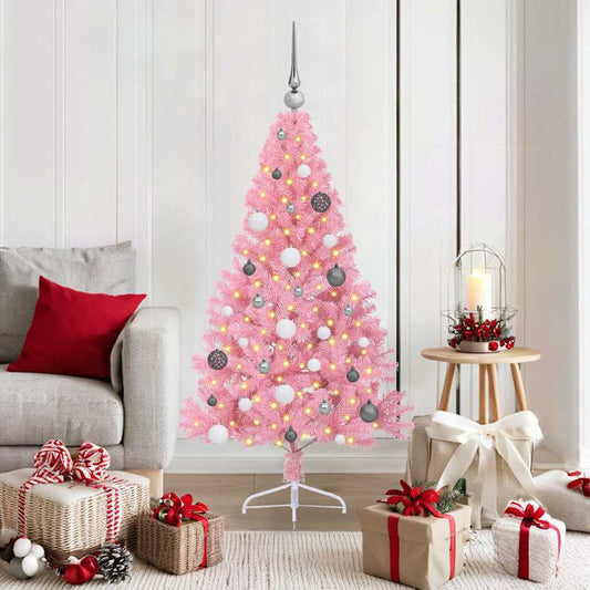 Artificial Pre-lit Christmas Tree with 150 LEDs Pink 150 cm PVC