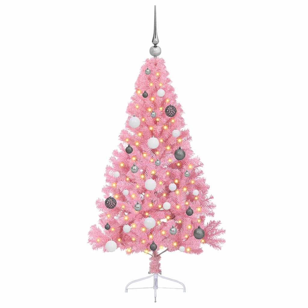 Artificial Pre-lit Christmas Tree with 150 LEDs Pink 150 cm PVC
