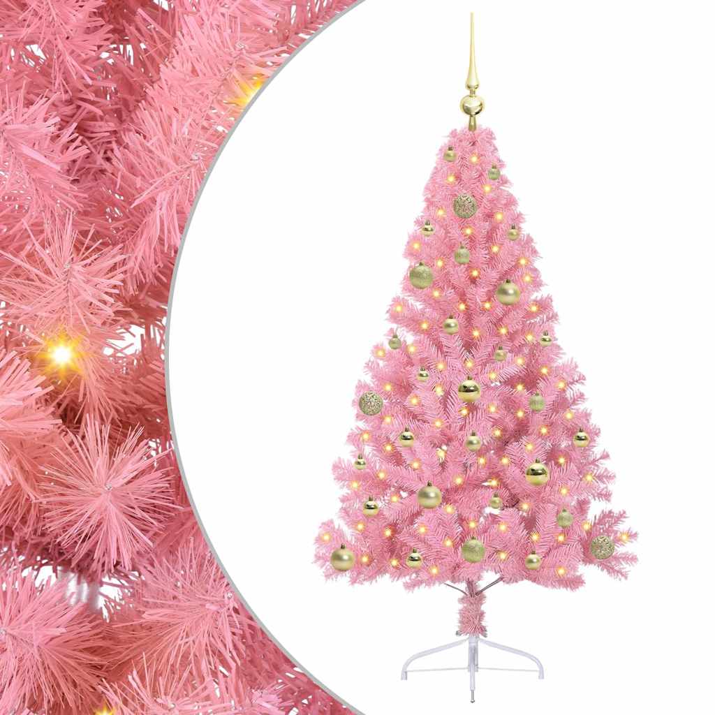 Artificial Pre-lit Christmas Tree with 150 LEDs Pink 150 cm PVC