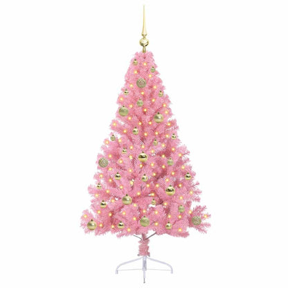 Artificial Pre-lit Christmas Tree with 150 LEDs Pink 150 cm PVC