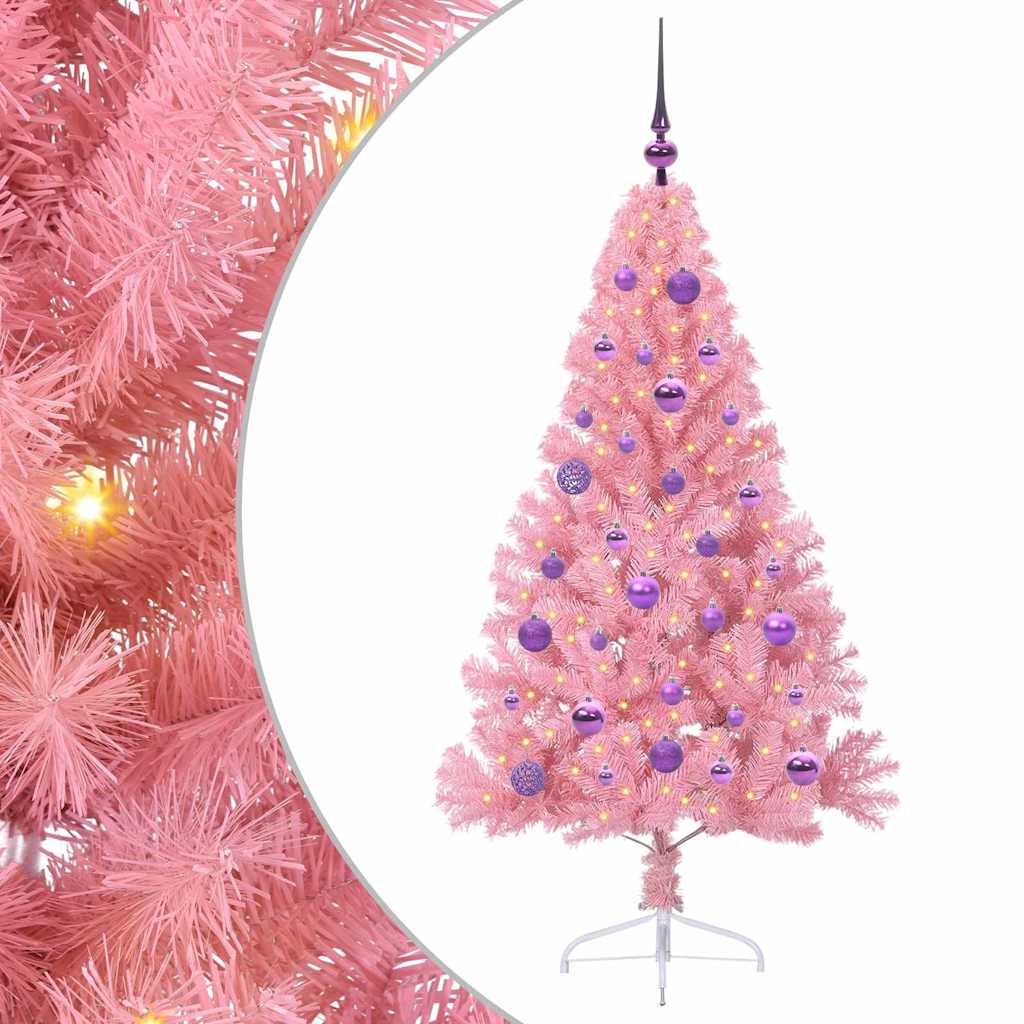 Artificial Pre-lit Christmas Tree with 150 LEDs Pink 150 cm PVC