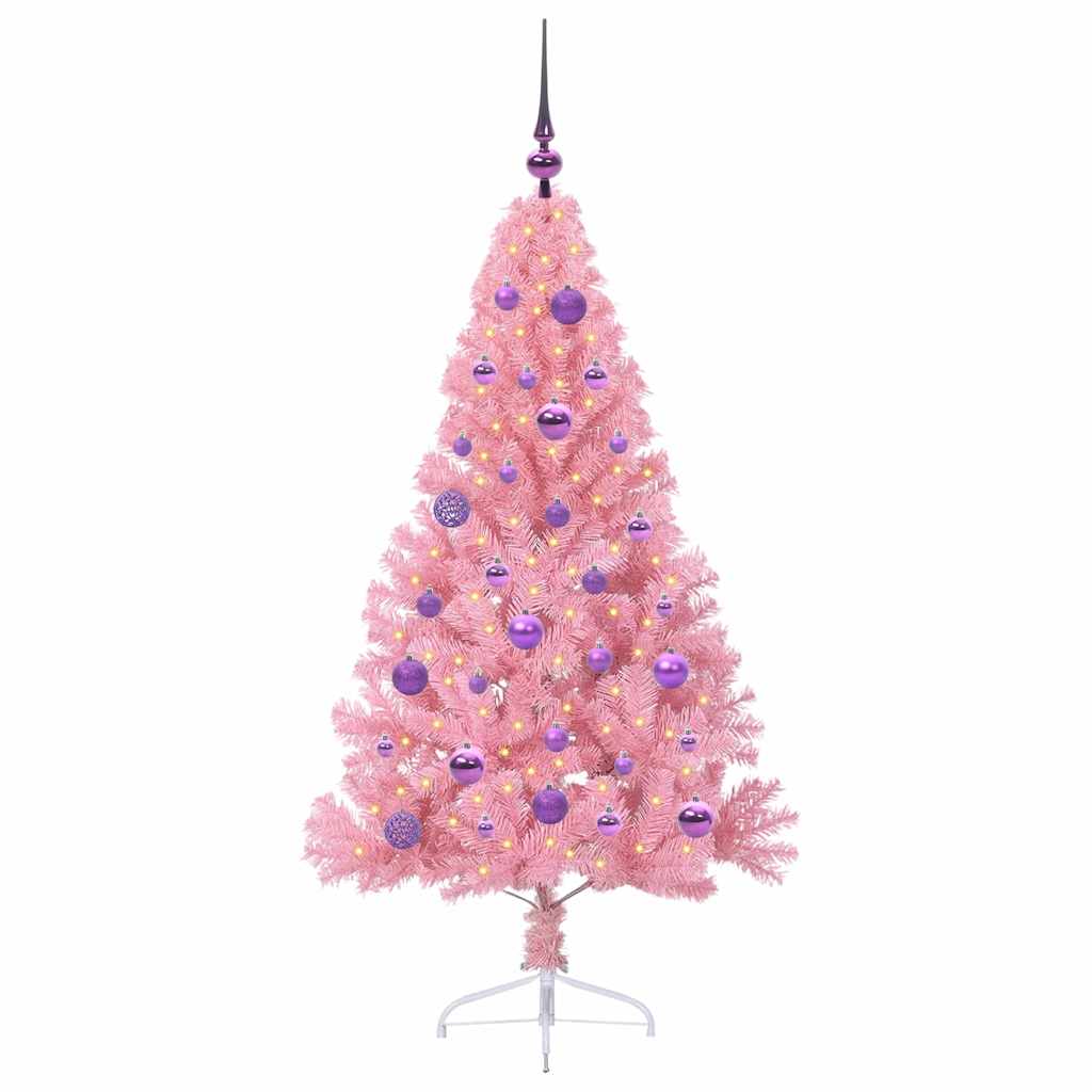 Artificial Pre-lit Christmas Tree with 150 LEDs Pink 150 cm PVC
