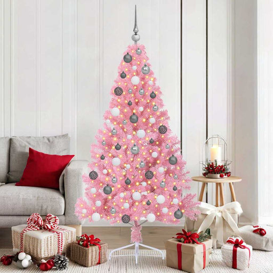 Artificial Pre-lit Christmas Tree with 300 LEDs Pink 180 cm PVC