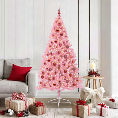 Artificial Pre-lit Christmas Tree Pink 180 cm PVC