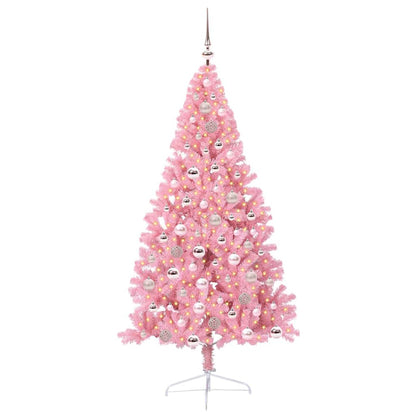 Artificial Pre-lit Christmas Tree with 300 LEDs Pink 180 cm PVC