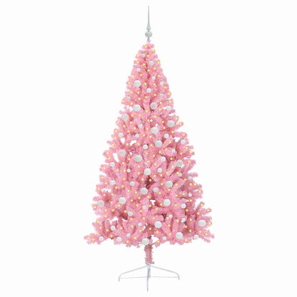 Artificial Pre-lit Christmas Tree with 300 LEDs Pink 180 cm PVC