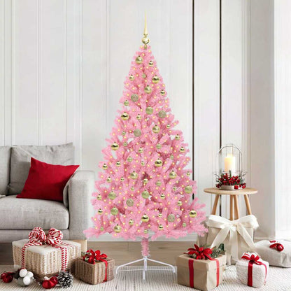 Artificial Pre-lit Christmas Tree Pink 180 cm PVC