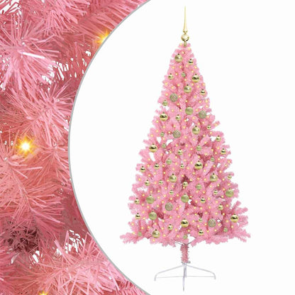 Artificial Pre-lit Christmas Tree Pink 180 cm PVC