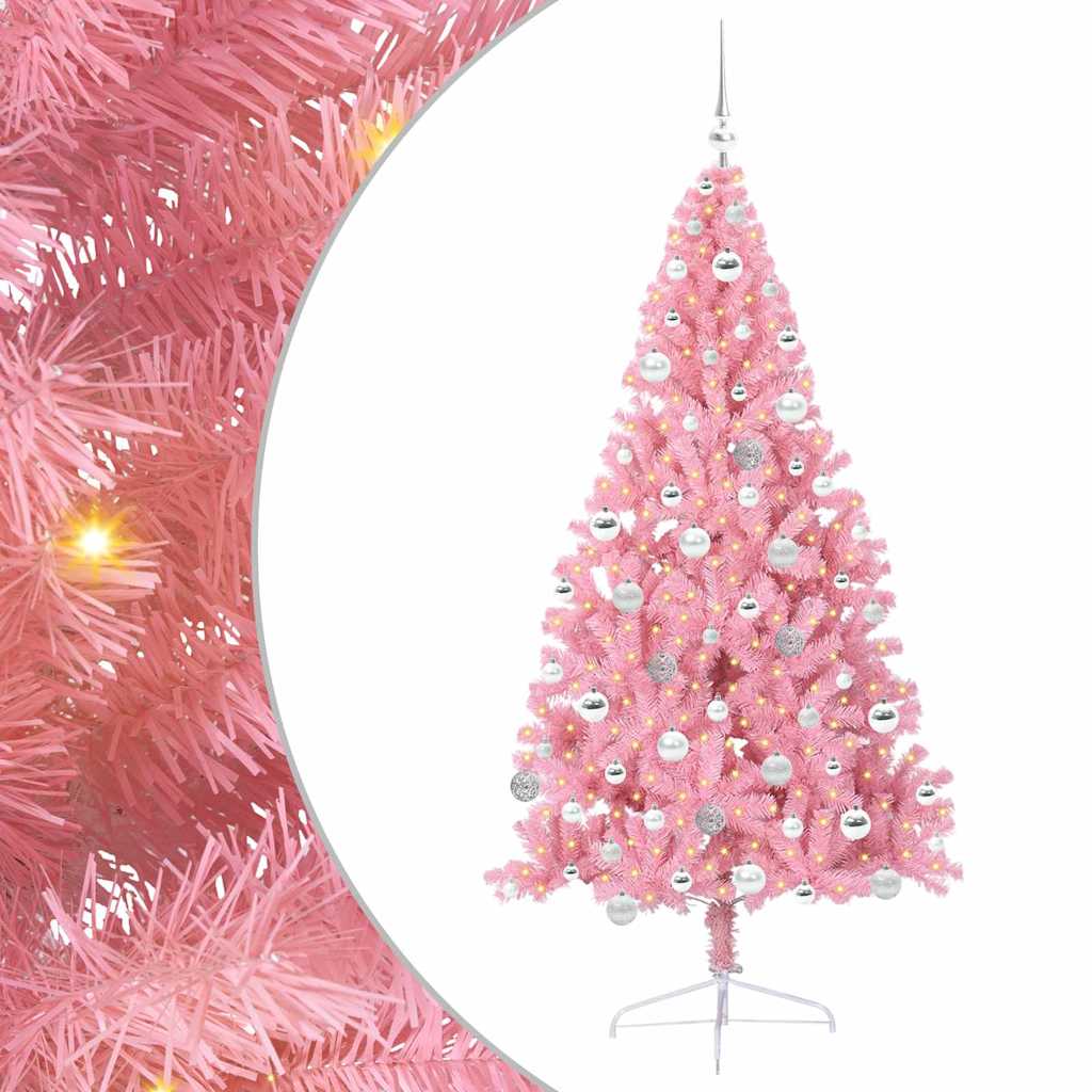 Artificial Pre-lit Christmas Tree Pink 180 cm PVC