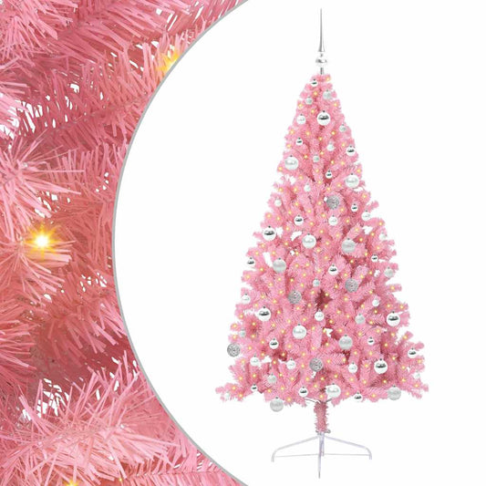 Artificial Pre-lit Christmas Tree Pink 180 cm PVC