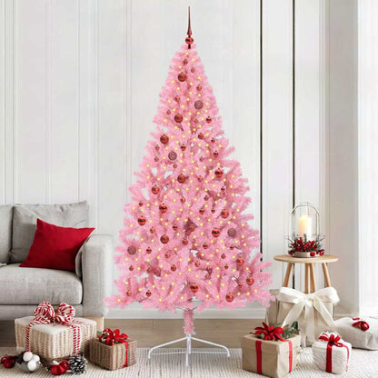 Artificial Pre-lit Christmas Tree Pink 210 cm PVC