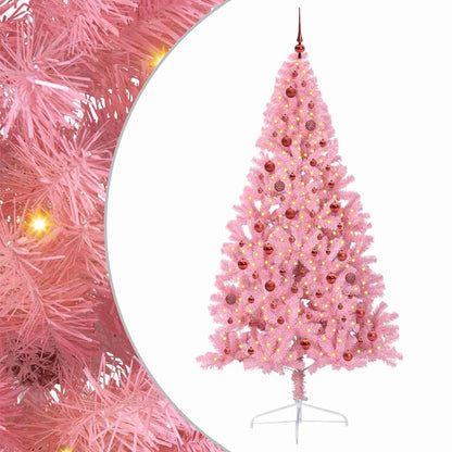 Artificial Pre-lit Christmas Tree Pink 210 cm PVC