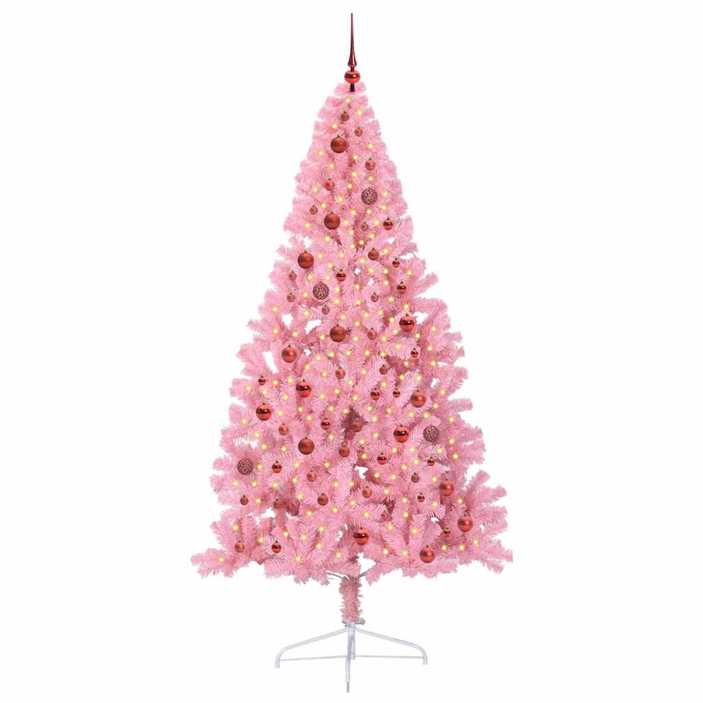 Artificial Pre-lit Christmas Tree Pink 210 cm PVC