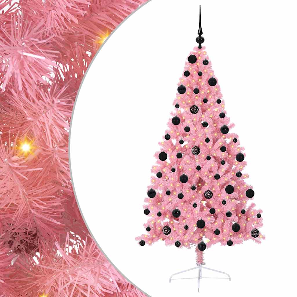Artificial Pre-lit Christmas Tree with 300 LEDs Pink 210 cm PVC