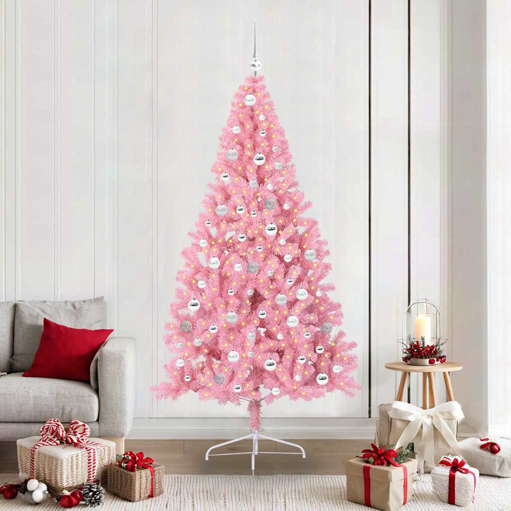 Artificial Pre-lit Christmas Tree Pink 210 cm PVC