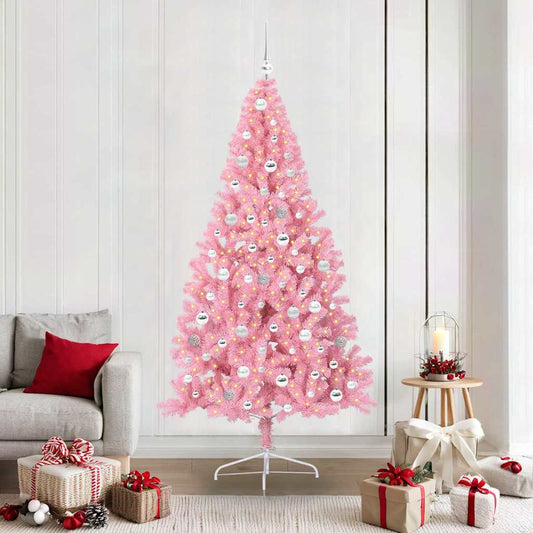 Artificial Pre-lit Christmas Tree Pink 210 cm PVC