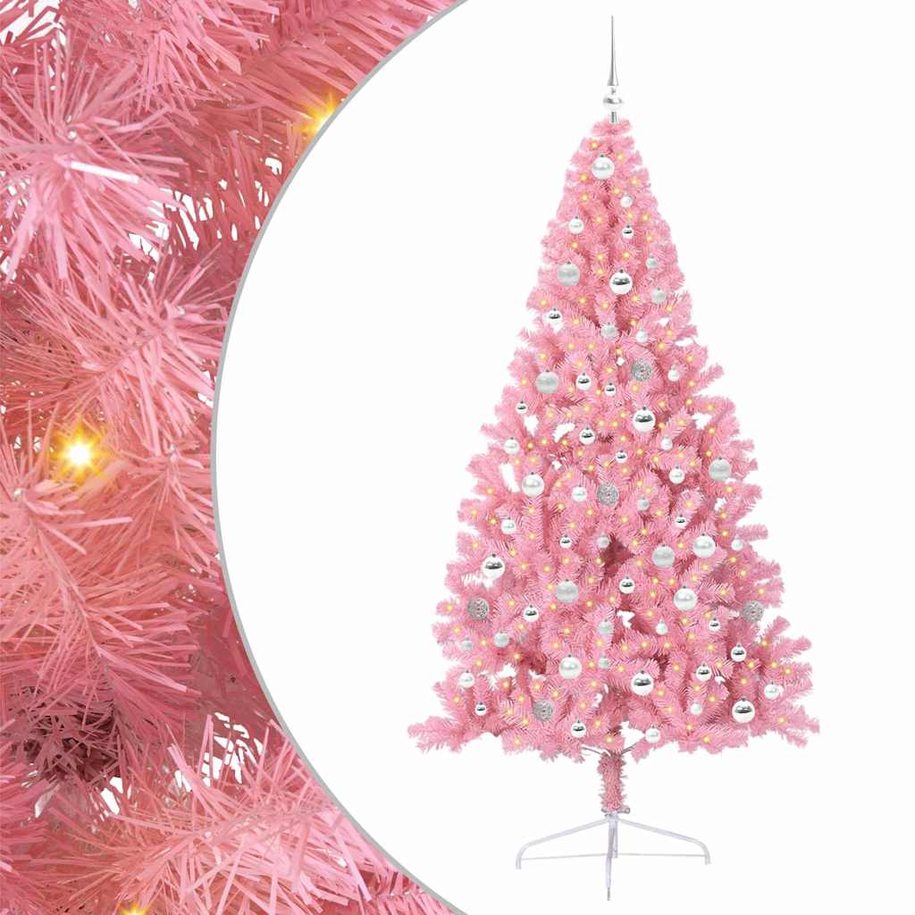 Artificial Pre-lit Christmas Tree Pink 210 cm PVC