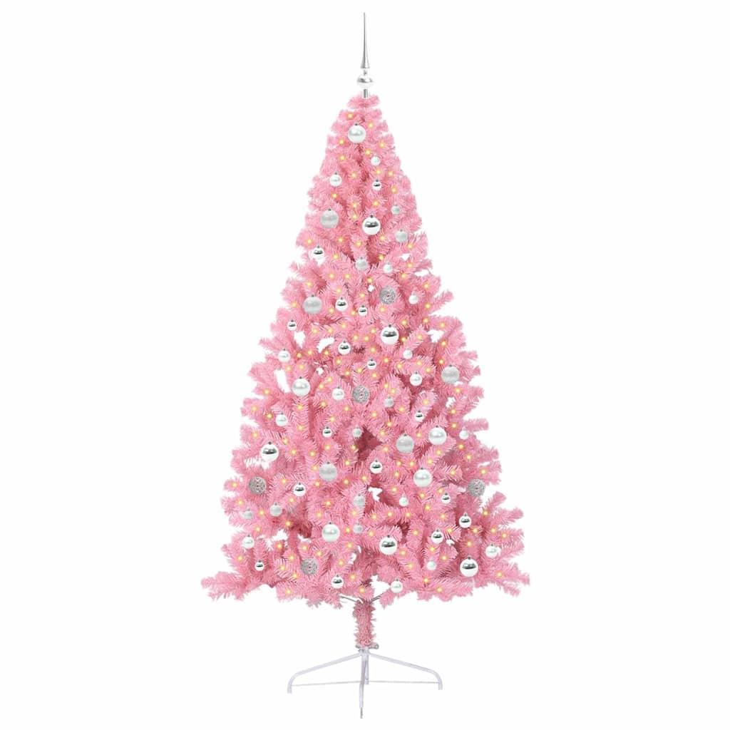 Artificial Pre-lit Christmas Tree Pink 210 cm PVC