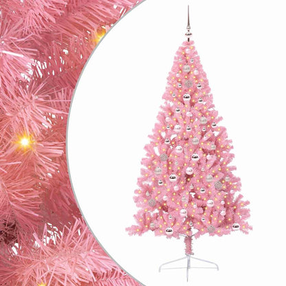 Artificial Pre-lit Christmas Tree with 300 LEDs Pink 240 cm PVC