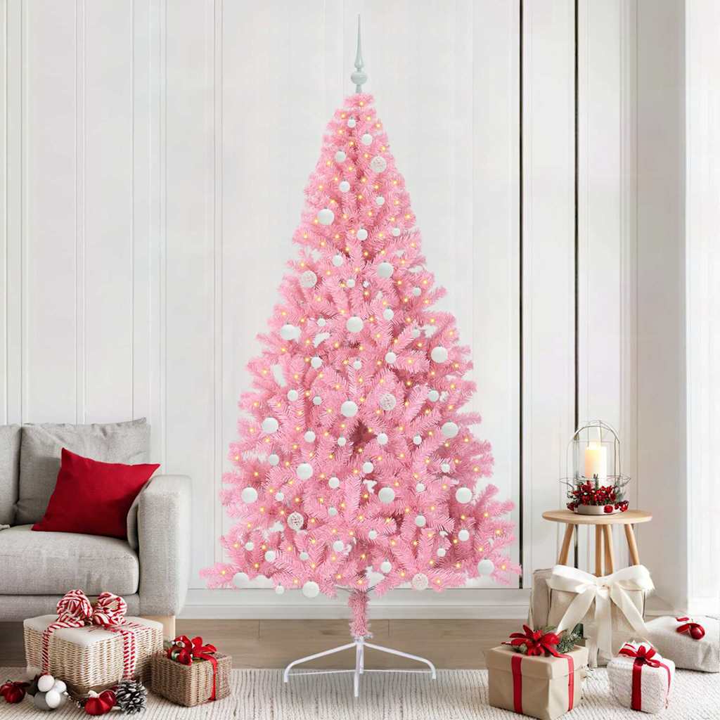 Artificial Pre-lit Christmas Tree Pink 240 cm PVC