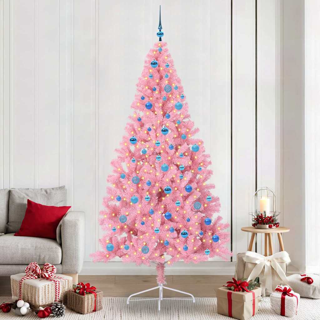 Artificial Pre-lit Christmas Tree with 300 LEDs Pink 240 cm PVC