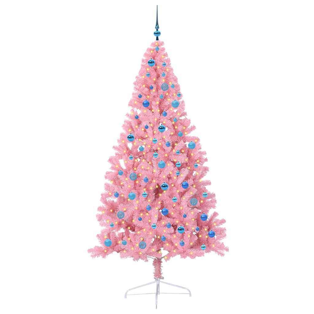 Artificial Pre-lit Christmas Tree with 300 LEDs Pink 240 cm PVC