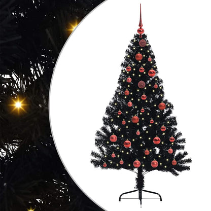 Artificial Pre-lit Christmas Tree Black 150 cm PVC