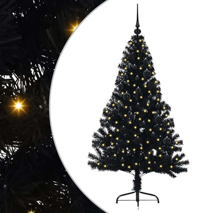 Artificial Pre-lit Christmas Tree Black 150 cm PVC