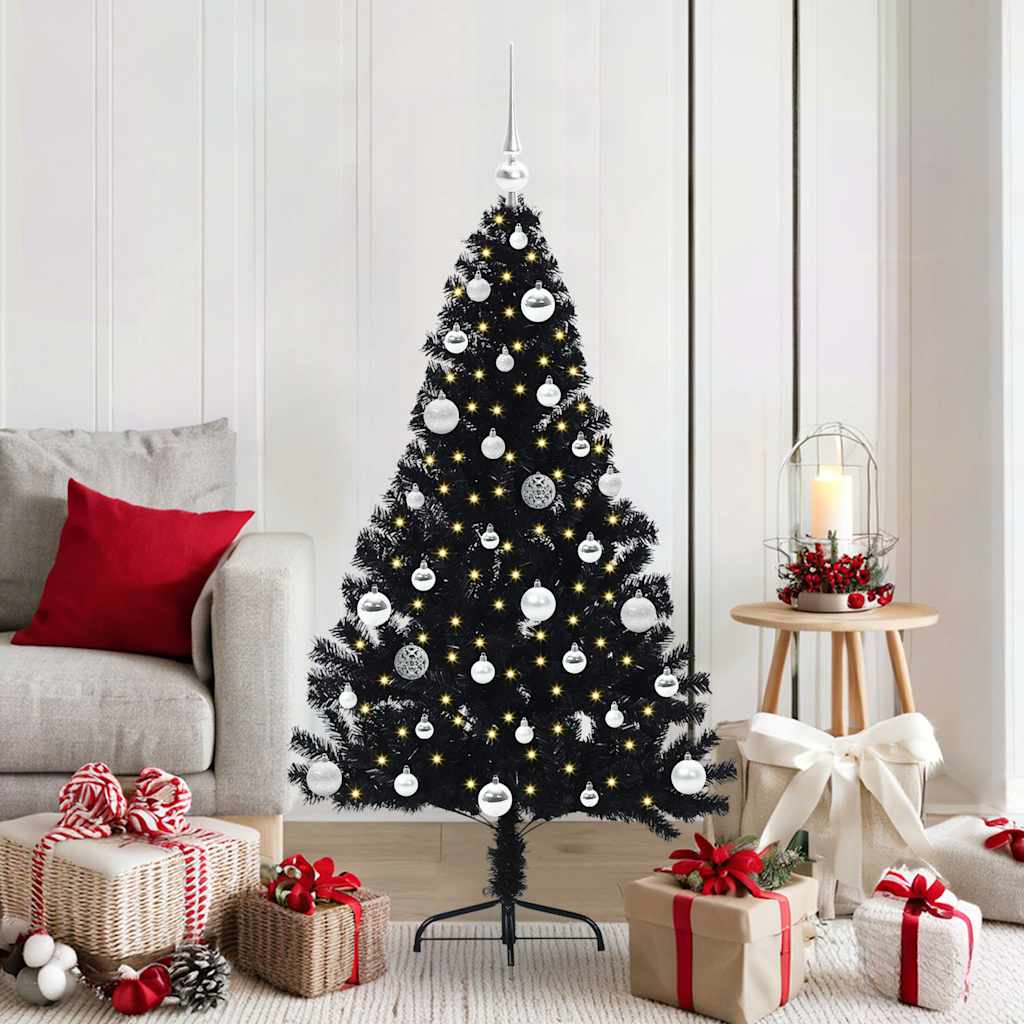 Artificial Pre-lit Christmas Tree Black 150 cm PVC