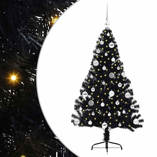 Artificial Pre-lit Christmas Tree Black 150 cm PVC