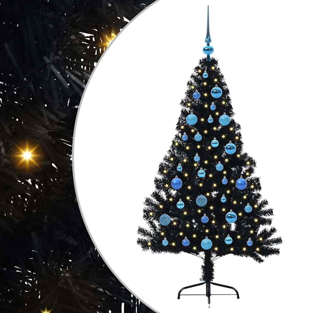 Artificial Pre-lit Christmas Tree Black 150 cm PVC