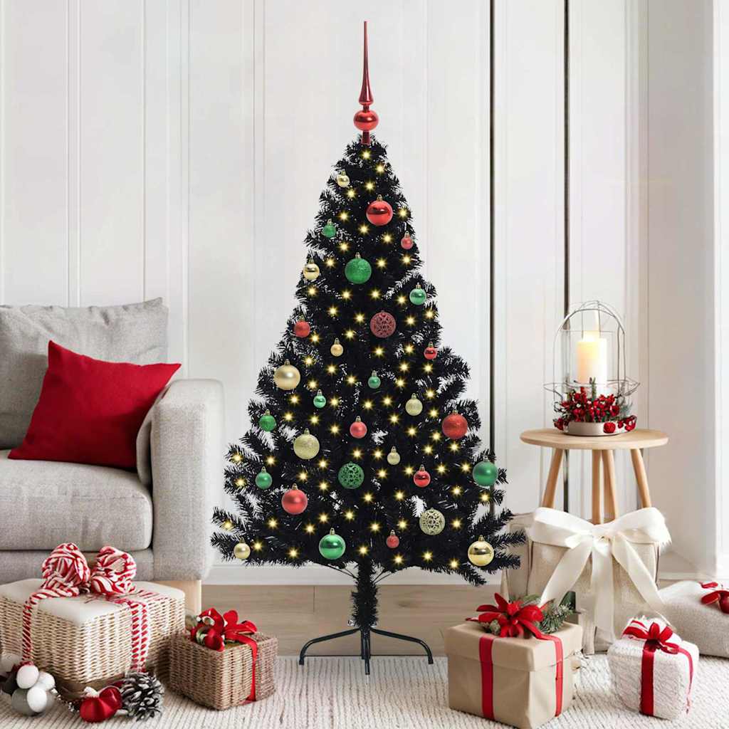 Artificial Pre-lit Christmas Tree Black 150 cm PVC