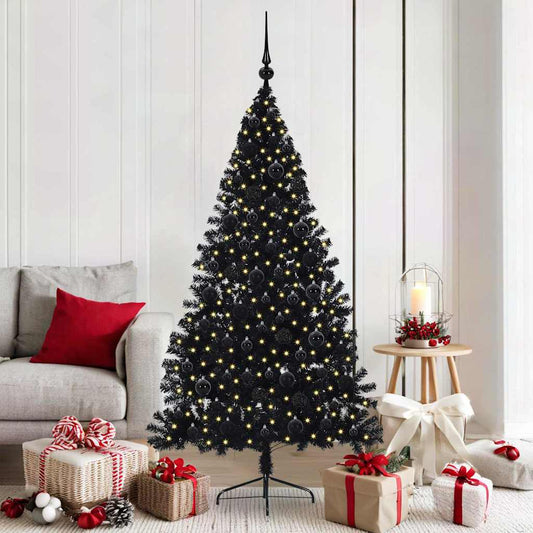 Artificial Pre-lit Christmas Tree Black 180 cm PVC