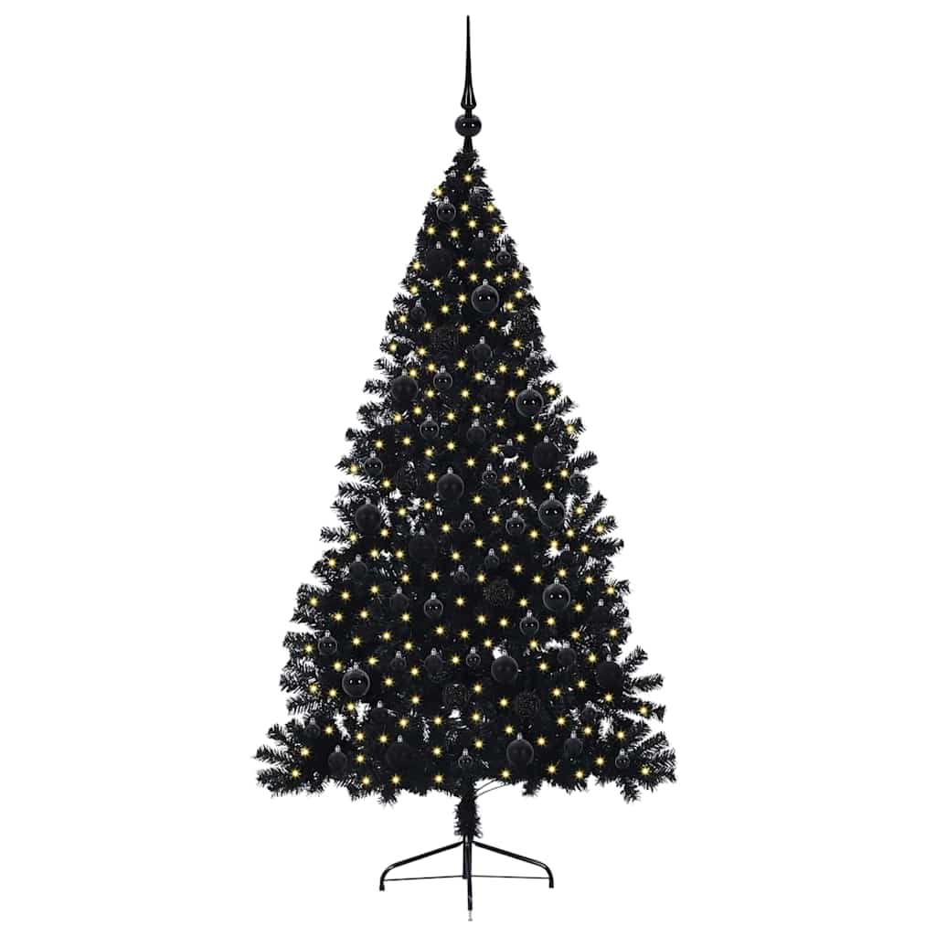 Artificial Pre-lit Christmas Tree Black 180 cm PVC