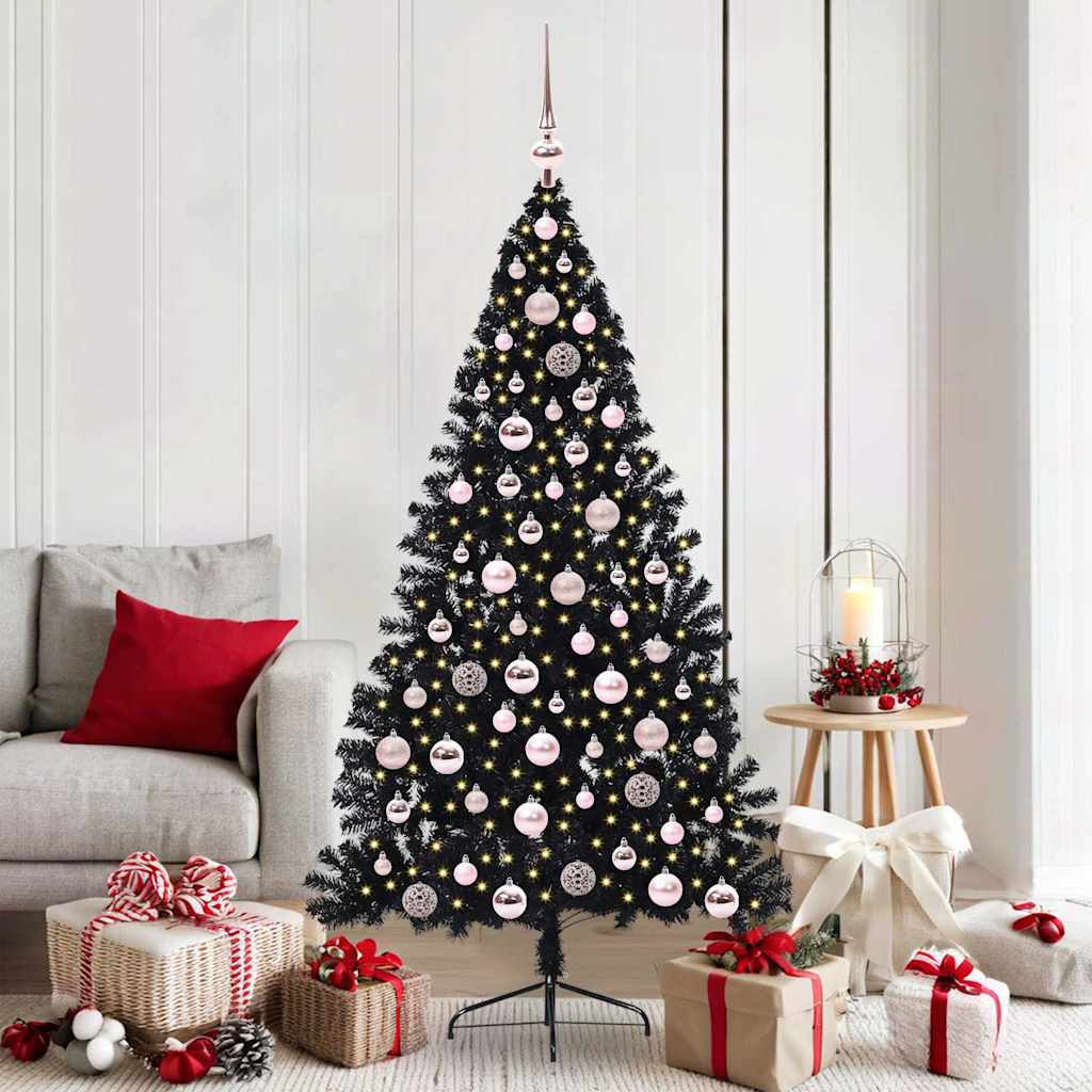 Artificial Pre-lit Christmas Tree Black 180 cm PVC