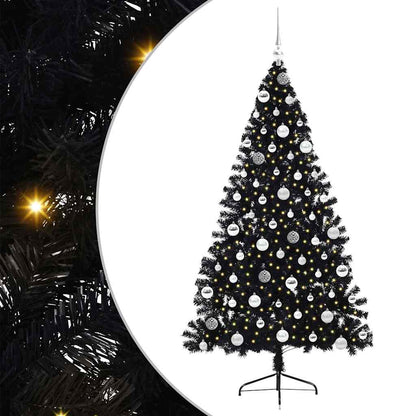 Artificial Pre-lit Christmas Tree Black 180 cm PVC