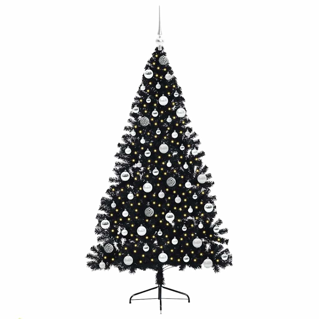 Artificial Pre-lit Christmas Tree Black 180 cm PVC