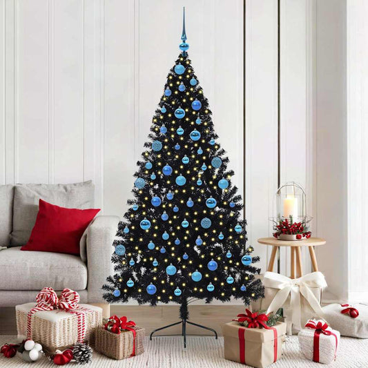 Artificial Pre-lit Christmas Tree Black 180 cm PVC