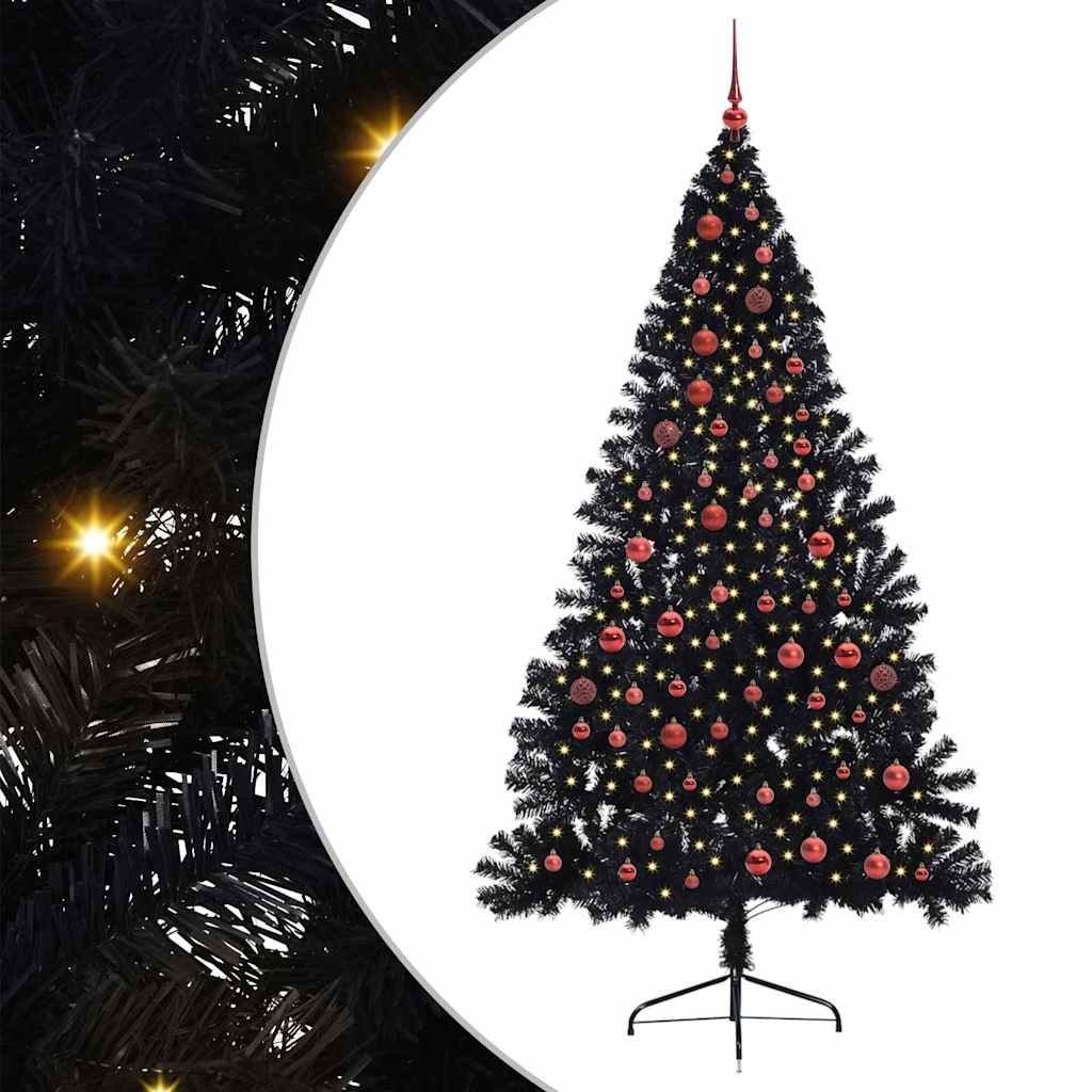 Artificial Pre-lit Christmas Tree Black 210 cm PVC