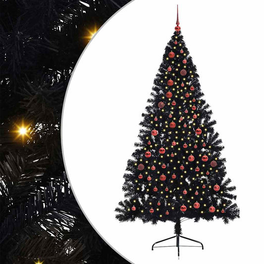 Artificial Pre-lit Christmas Tree Black 210 cm PVC