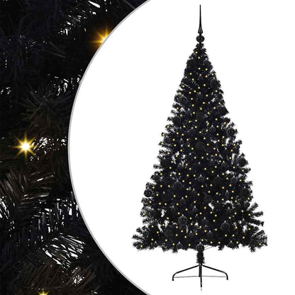 Artificial Pre-lit Christmas Tree Black 210 cm PVC