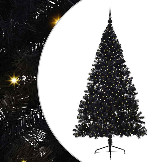 Artificial Pre-lit Christmas Tree Black 210 cm PVC