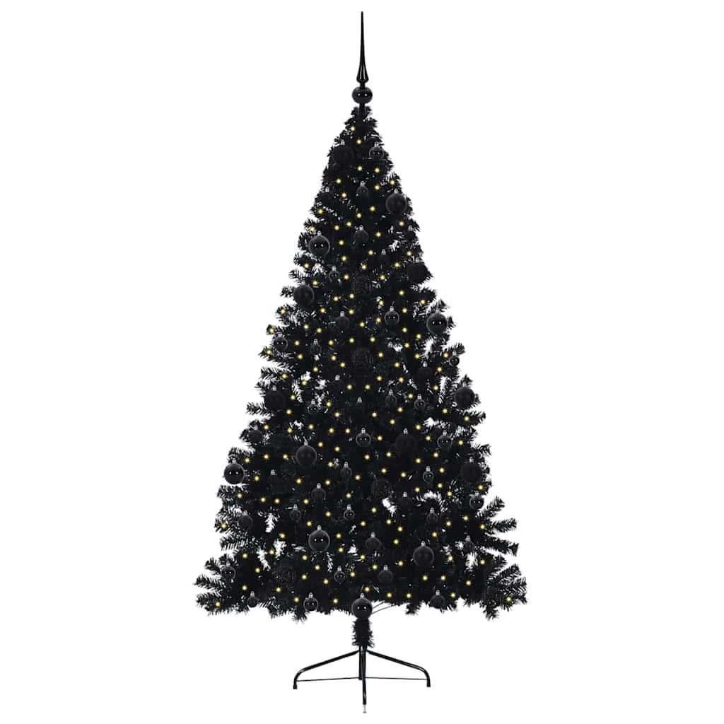 Artificial Pre-lit Christmas Tree Black 210 cm PVC
