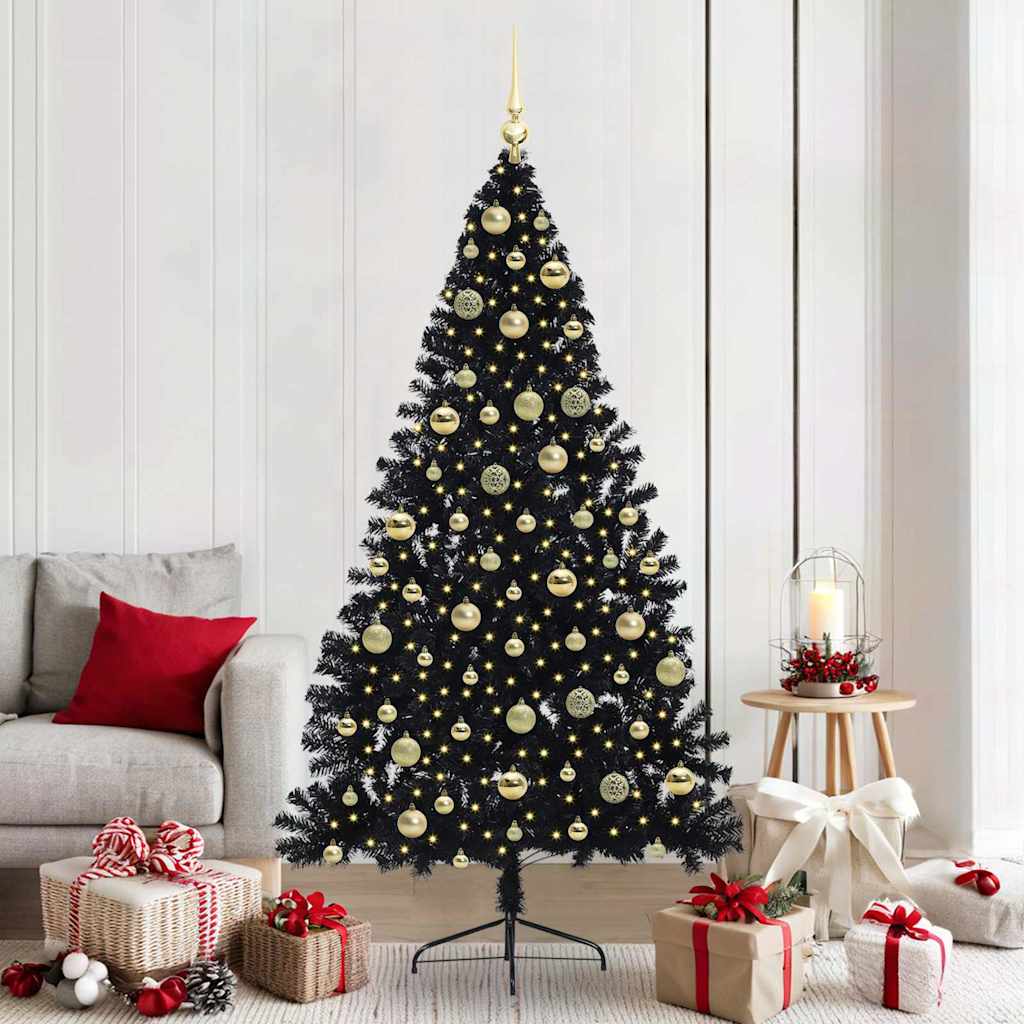 Artificial Pre-lit Christmas Tree Black 210 cm PVC