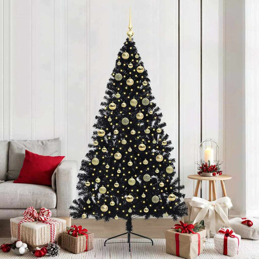 Artificial Pre-lit Christmas Tree Black 210 cm PVC