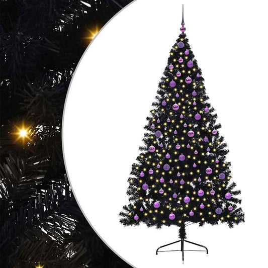 Artificial Pre-lit Christmas Tree Black 210 cm PVC