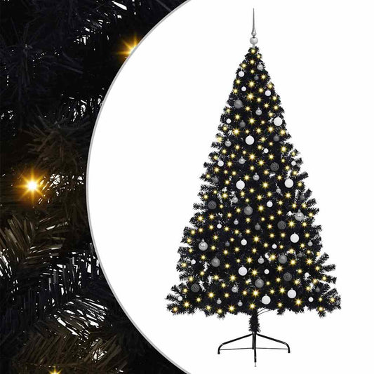 Artificial Pre-lit Christmas Tree Black 240 cm PVC